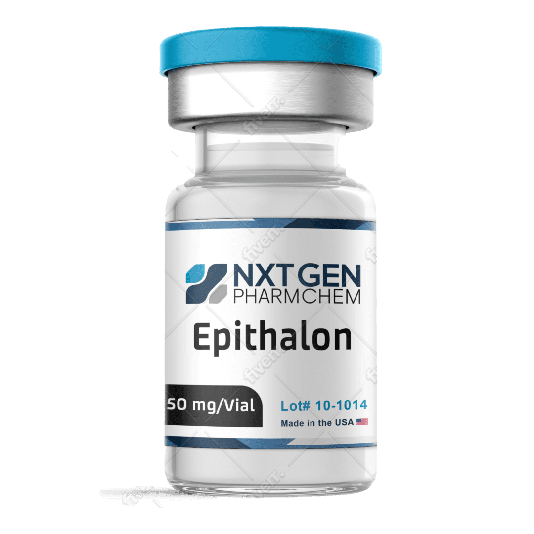 Epithalon vial with blue cap, 50 mg.