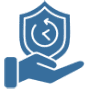 Hand holding a shield with clock symbol.