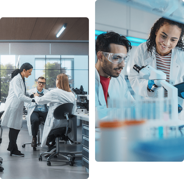 Scientists collaborating in a modern laboratory setting.