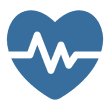 Blue heart with heartbeat line icon.