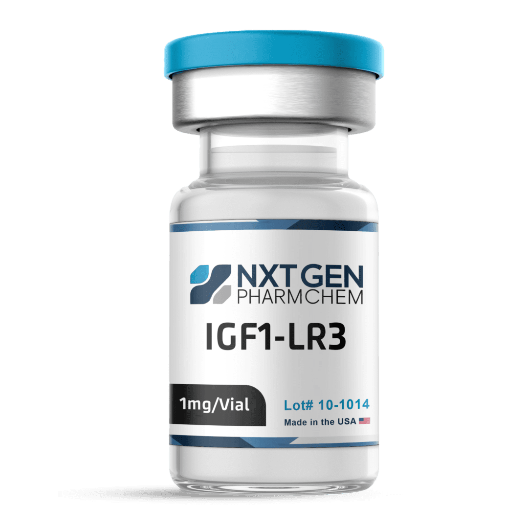 Vial labeled IGF1-LR3, blue cap.