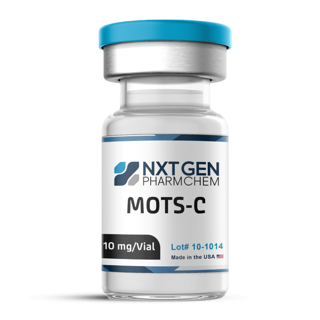 Vial labeled "MOTS-C" with blue cap.
