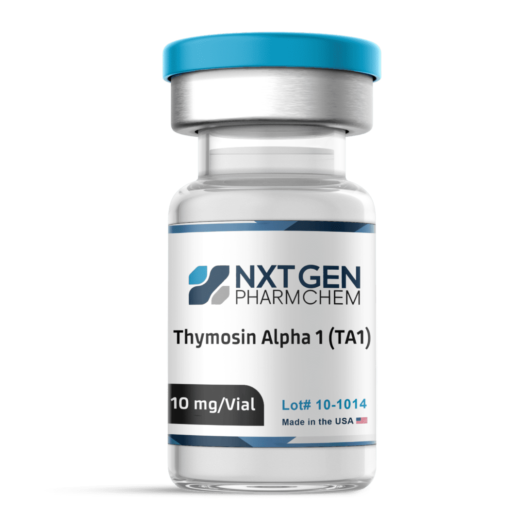 Thymosin Alpha 1 vial with blue cap.