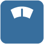 Blue bathroom scale icon on square background.
